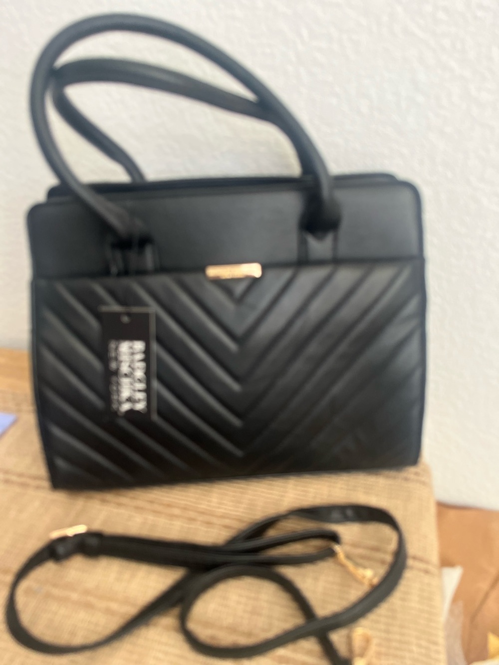 Badgley Mischka Black Quilted Valerie Satchel Chevron